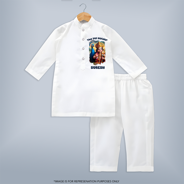 The Vel Holder Kurta Set | Custom Baby Kurta Set for Murugan's Sacred Vel - WHITE - 3 - 6 Months Old (Chest 24", Kurta Length 14'', Waist 19", Pant Length 14")