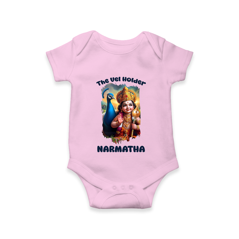 The Vel Holder Romper / Onesie | Custom Baby Romper / Onesie for Murugan's Sacred Vel - BABY PINK - New Born (Chest 14")