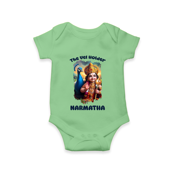 The Vel Holder Romper / Onesie | Custom Baby Romper / Onesie for Murugan's Sacred Vel - GREEN - New Born (Chest 14")