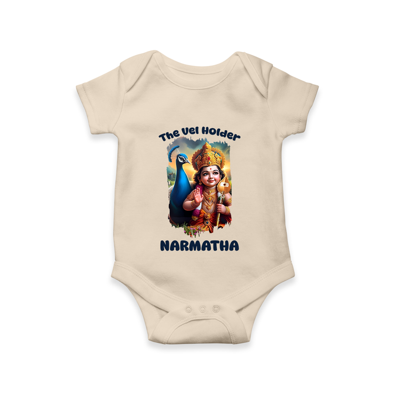 The Vel Holder Romper / Onesie | Custom Baby Romper / Onesie for Murugan's Sacred Vel - IVORY - New Born (Chest 14")