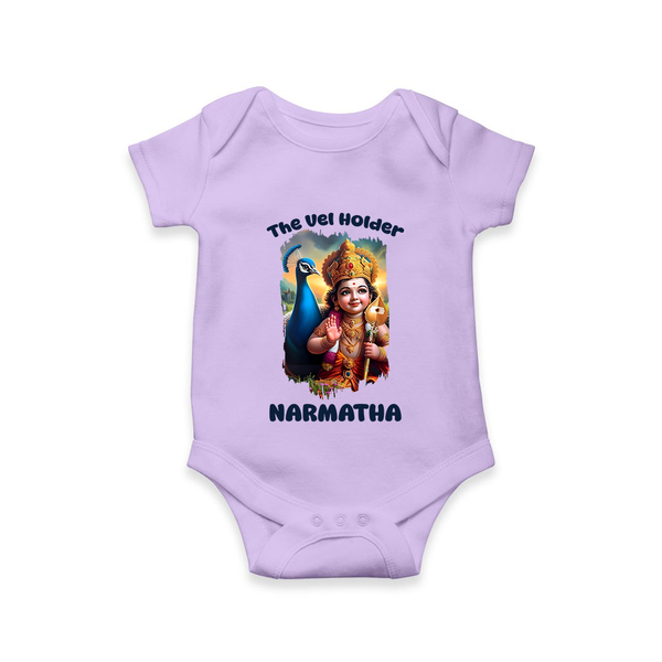 The Vel Holder Romper / Onesie | Custom Baby Romper / Onesie for Murugan's Sacred Vel - LILAC - New Born (Chest 14")