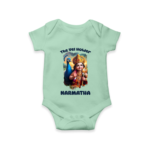 The Vel Holder Romper / Onesie | Custom Baby Romper / Onesie for Murugan's Sacred Vel - MINT GREEN - New Born (Chest 14")