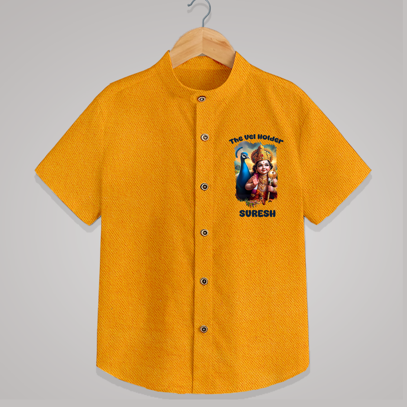 The Vel Holder Shirt | Custom Baby Shirt for Murugan's Sacred Vel - CHROME YELLOW - 0 - 6 Months Old (Chest 23")