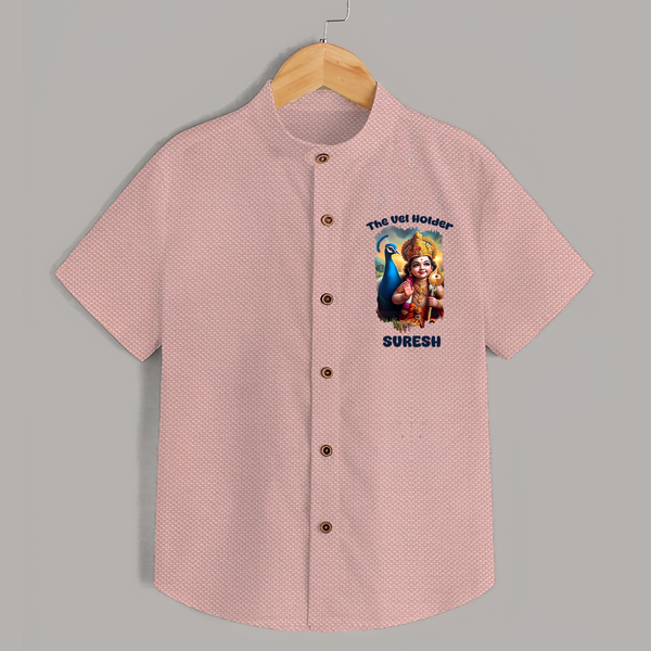 The Vel Holder Shirt | Custom Baby Shirt for Murugan's Sacred Vel - PEACH - 0 - 6 Months Old (Chest 23")