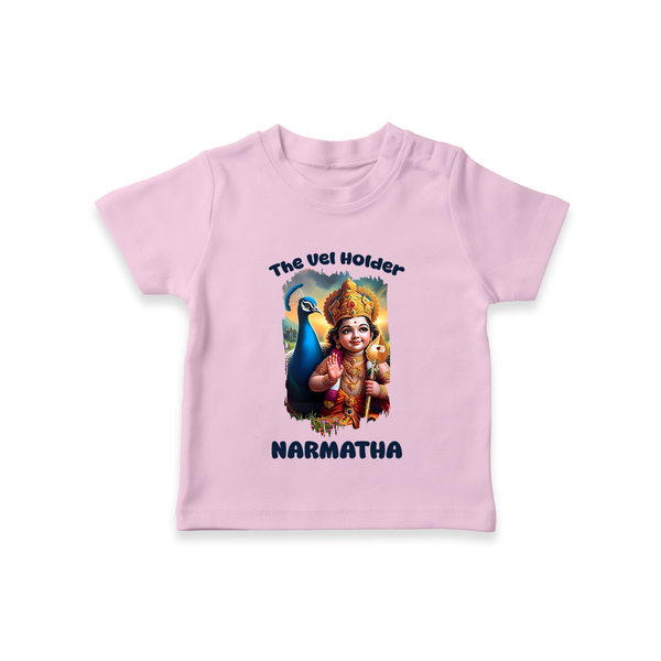 The Vel Holder T-Shirt | Custom Baby T-Shirt for Murugan's Sacred Vel - BABY PINK - 0-5 Months Old (Chest 17")