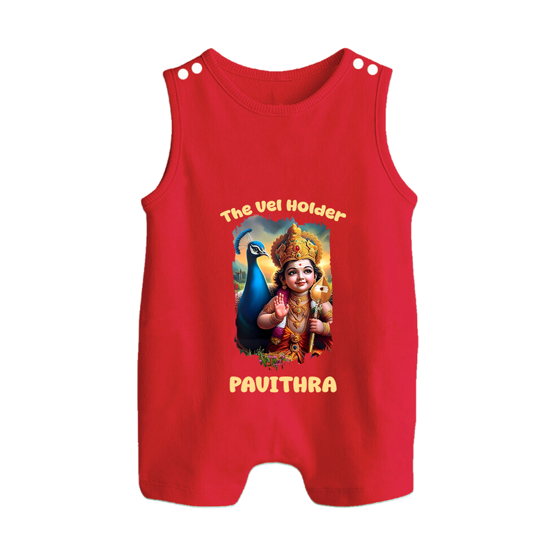 The Vel Holder Romper Suit | Custom Baby Romper Suit for Murugan's Sacred Vel - RED - 0 - 5 Months Old (Chest 18")