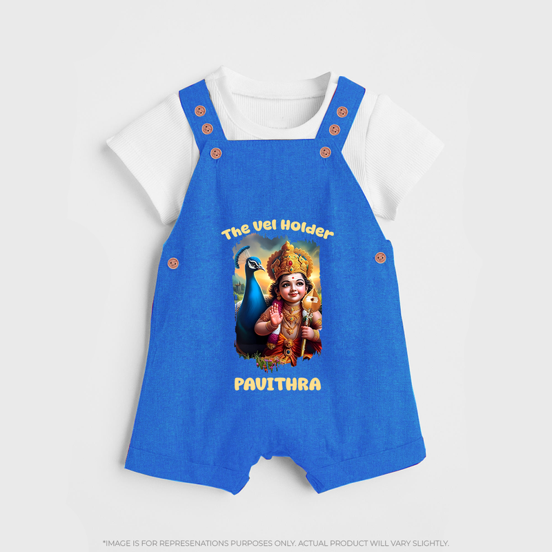 The Vel Holder - Customized Dungaree Set For Kids With Name - COBALT BLUE - 0 - 5 Months Old (Chest 18")