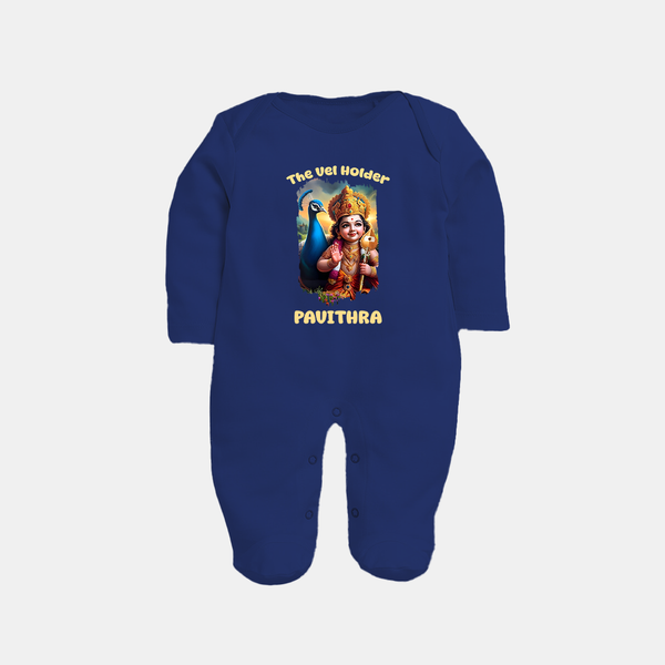 The Vel Holder Sleep Suit | Custom Baby Sleep Suit for Murugan's Sacred Vel - NAVY BLUE - New Born (Chest 7.5")