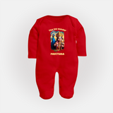 The Vel Holder - Customized Sleep Suit For Babies With Name - RED - New Born (Chest 7.5")