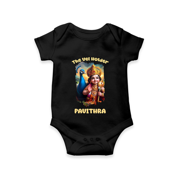The Vel Holder Romper / Onesie | Custom Baby Romper / Onesie for Murugan's Sacred Vel - BLACK - New Born (Chest 14")