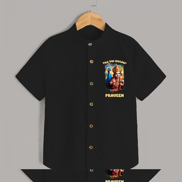 The Vel Holder Shirt | Custom Baby Shirt for Murugan's Sacred Vel - BLACK - 0 - 6 Months Old (Chest 23")
