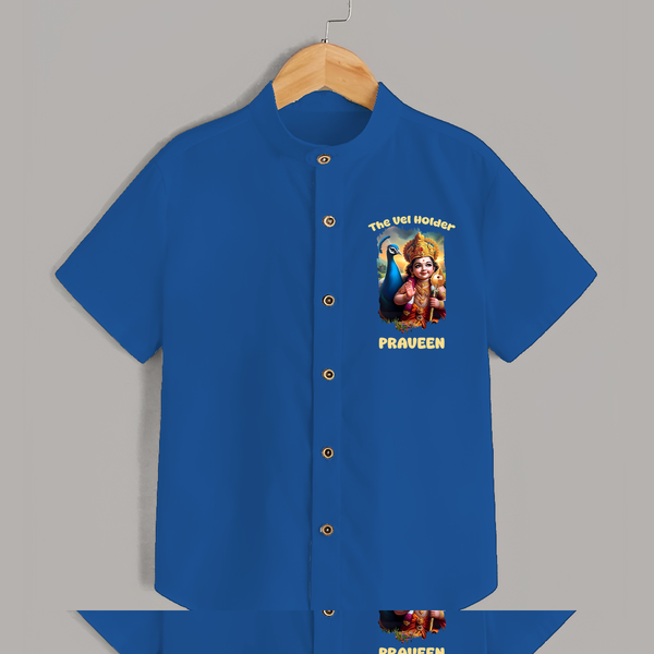 The Vel Holder Shirt | Custom Baby Shirt for Murugan's Sacred Vel - COBALT BLUE - 0 - 6 Months Old (Chest 23")