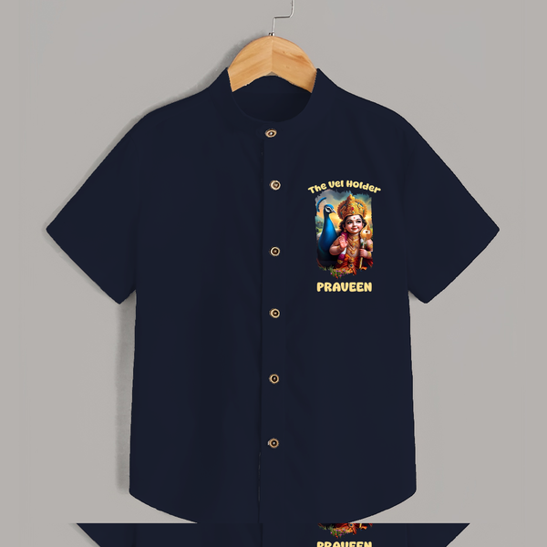 The Vel Holder Shirt | Custom Baby Shirt for Murugan's Sacred Vel - NAVY BLUE - 0 - 6 Months Old (Chest 23")