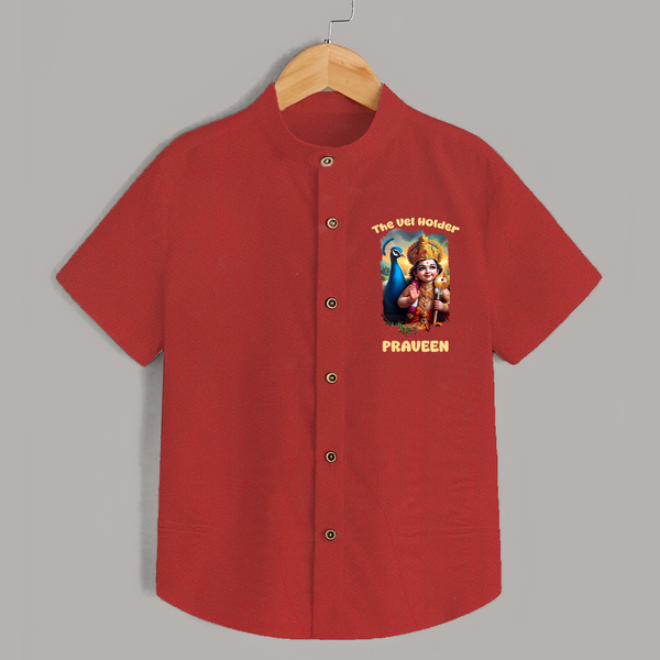 The Vel Holder Shirt | Custom Baby Shirt for Murugan's Sacred Vel - RED - 0 - 6 Months Old (Chest 23")