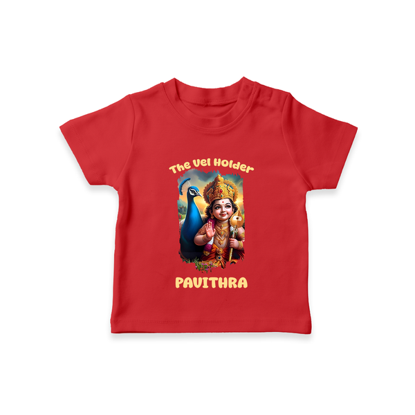 The Vel Holder T-Shirt | Custom Baby T-Shirt for Murugan's Sacred Vel - RED - 0-5 Months Old (Chest 17")