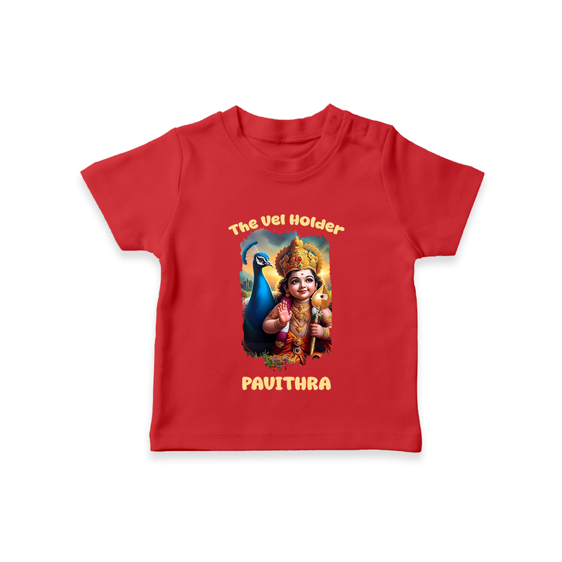 The Vel Holder - Customized T-Shirt For Kids With Name - RED - 0-5 Months Old (Chest 17")