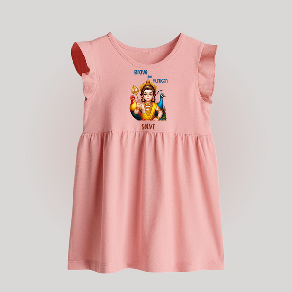 Brave Like Murugan - Customized Baby Frock For Babies With Name - BABY PINK - 0 - 3 Months Old (Chest 17")