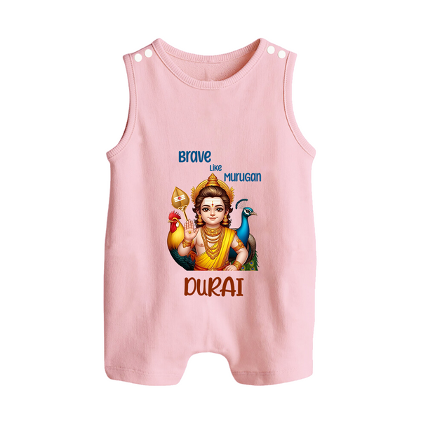 Brave Like Murugan Romper Suit | Personalized Baby Romper Suit for Murugan's Strength - BABY PINK - 0 - 5 Months Old (Chest 18")