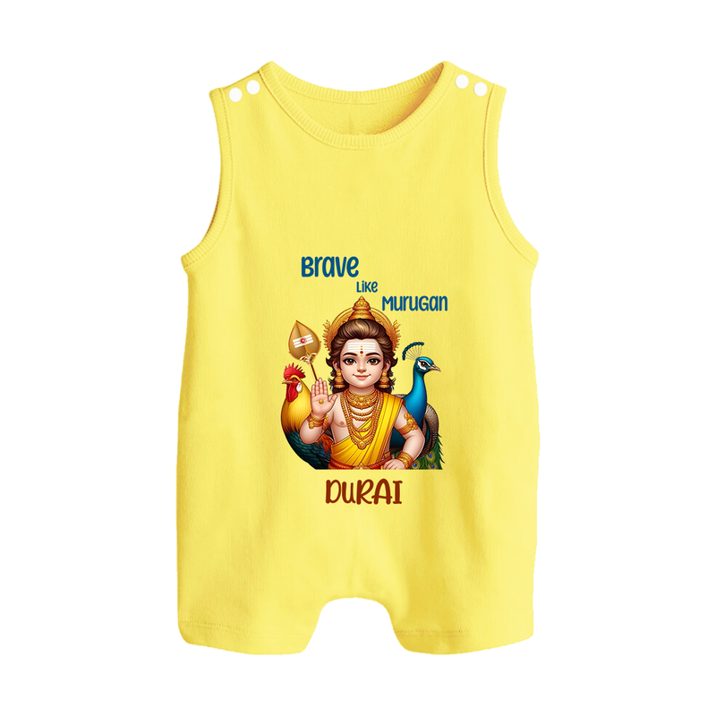 Brave Like Murugan - Customized Romper Suit For Babies With Name - PASTEL YELLOW - 0 - 5 Months Old (Chest 18")