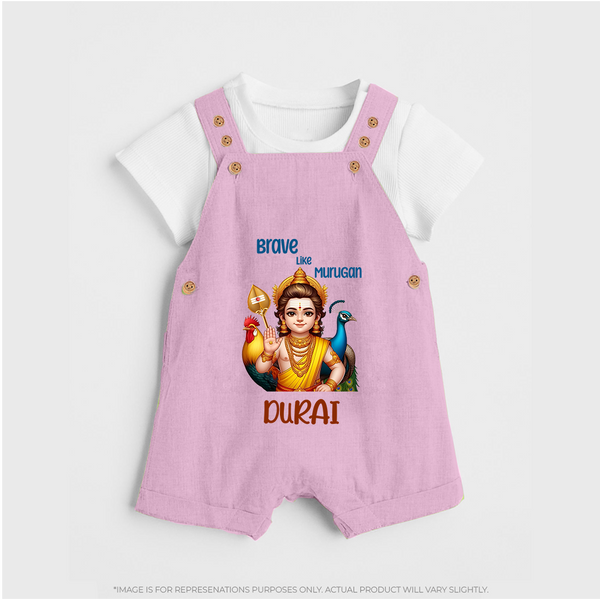 Brave Like Murugan Dungaree Set | Personalized Baby Dungaree Set for Murugan's Strength - BABY PINK - 0 - 5 Months Old (Chest 18")