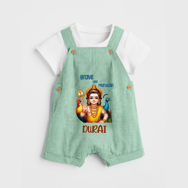 Brave Like Murugan Dungaree Set | Personalized Baby Dungaree Set for Murugan's Strength - MINT GREEN - 0 - 5 Months Old (Chest 18")