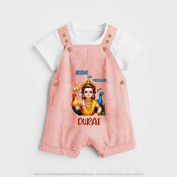 Brave Like Murugan Dungaree Set | Personalized Baby Dungaree Set for Murugan's Strength - PEACH - 0 - 5 Months Old (Chest 18")