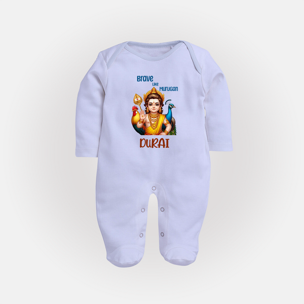 Brave Like Murugan Sleep Suit | Personalized Baby Sleep Suit for Murugan's Strength - BABY BLUE - New Born (Chest 7.5")