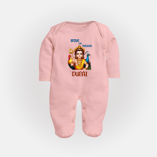 Brave Like Murugan Sleep Suit | Personalized Baby Sleep Suit for Murugan's Strength - BABY PINK - New Born (Chest 7.5")