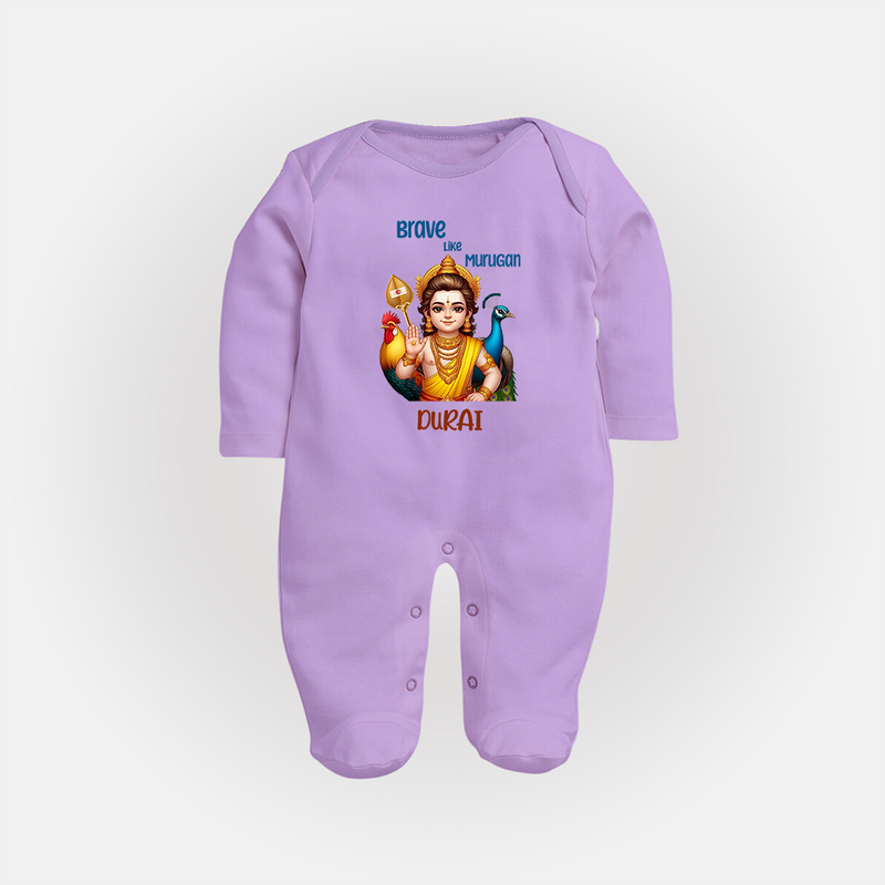 Brave Like Murugan - Customized Sleep Suit For Babies With Name - LILAC - New Born (Chest 7.5")