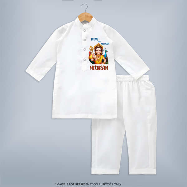 Brave Like Murugan Kurta Set | Personalized Baby Kurta Set for Murugan's Strength - WHITE - 3 - 6 Months Old (Chest 24", Kurta Length 14'', Waist 19", Pant Length 14")