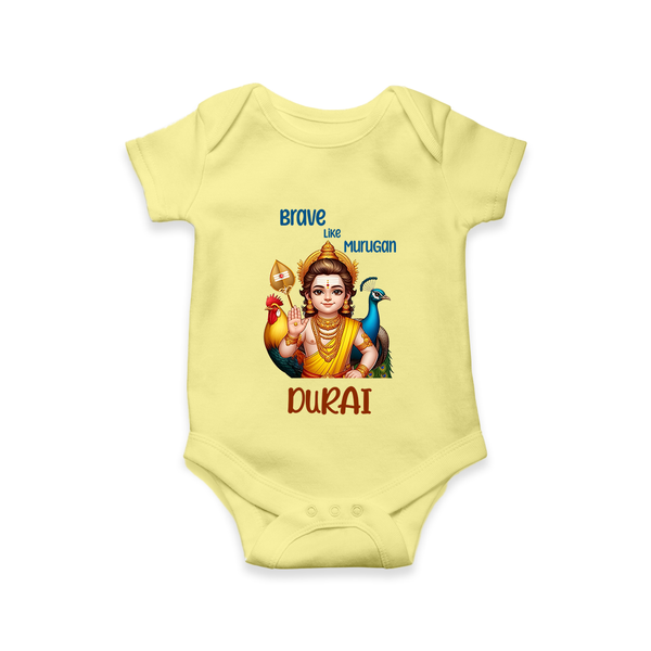 Brave Like Murugan Romper / Onesie | Personalized Baby Romper / Onesie for Murugan's Strength - PASTEL YELLOW - New Born (Chest 14")