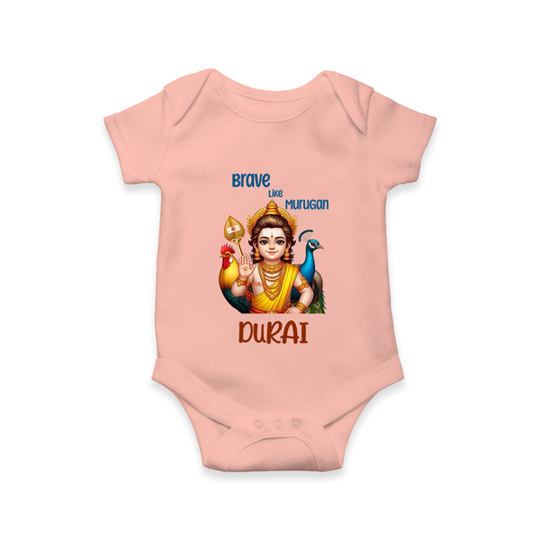 Brave Like Murugan Romper / Onesie | Personalized Baby Romper / Onesie for Murugan's Strength - PEACH - New Born (Chest 14")