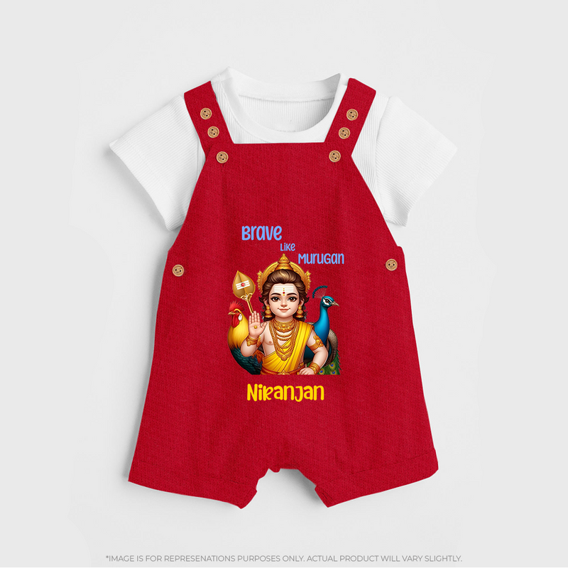 Brave Like Murugan - Customized Dungaree Set For Kids With Name - RED - 0 - 5 Months Old (Chest 18")