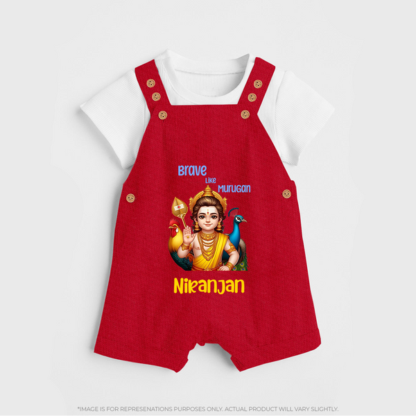Brave Like Murugan Dungaree Set | Personalized Baby Dungaree Set for Murugan's Strength - RED - 0 - 5 Months Old (Chest 18")