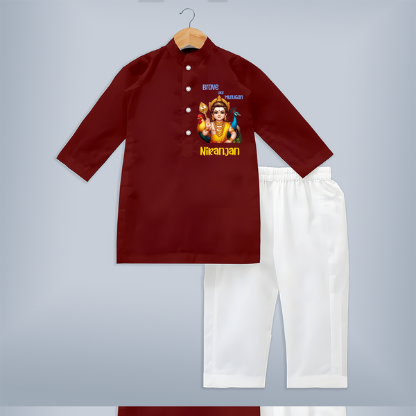 Brave Like Murugan Kurta Set | Personalized Baby Kurta Set for Murugan's Strength - MAROON - 3 - 6 Months Old (Chest 24", Kurta Length 14'', Waist 19", Pant Length 14")