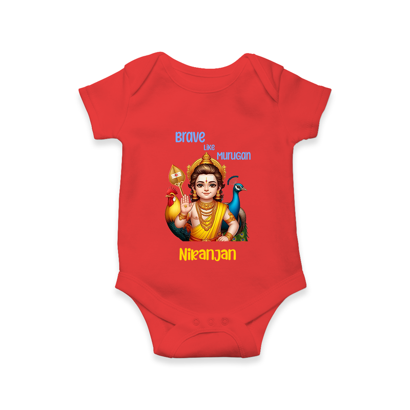 Brave Like Murugan - Customized Romper For Babies With Name - RED - 0 - 3 Months Old (Chest 16")