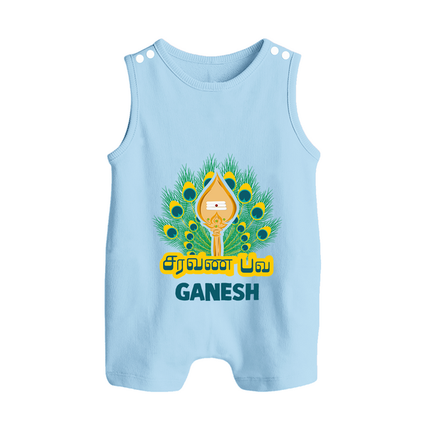 Saravana Bhava Romper Suit | Custom Baby Romper Suit for Murugan Worship - BABY BLUE - 0 - 5 Months Old (Chest 18")