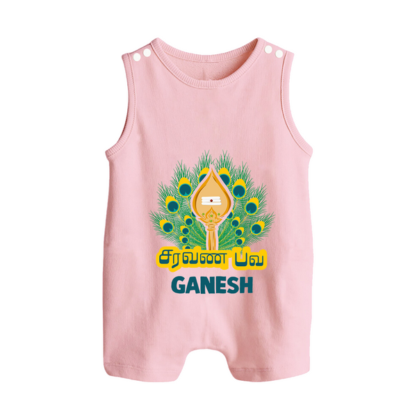 Saravana Bhava Romper Suit | Custom Baby Romper Suit for Murugan Worship - BABY PINK - 0 - 5 Months Old (Chest 18")