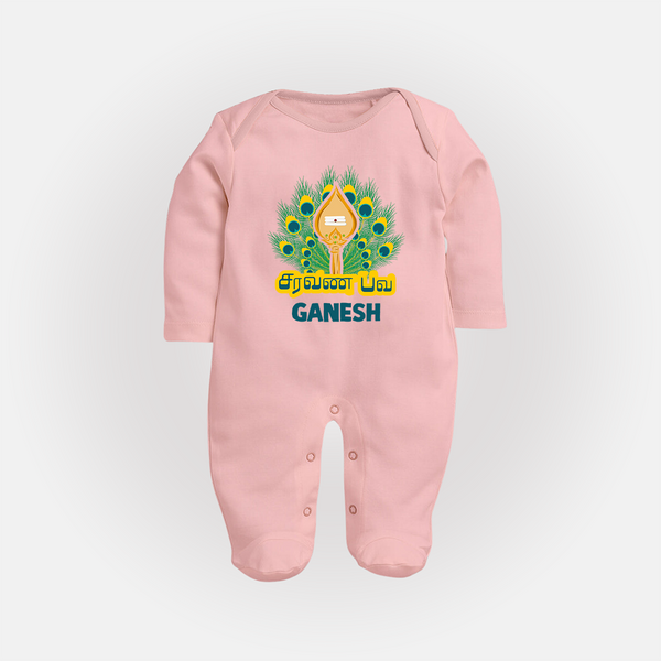 Saravana Bhava Sleep Suit | Custom Baby Sleep Suit for Murugan Worship - BABY PINK - New Born (Chest 7.5")