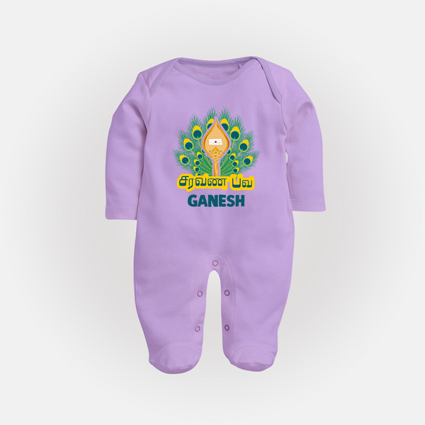 Saravana Bhava Sleep Suit | Custom Baby Sleep Suit for Murugan Worship - LILAC - New Born (Chest 7.5")