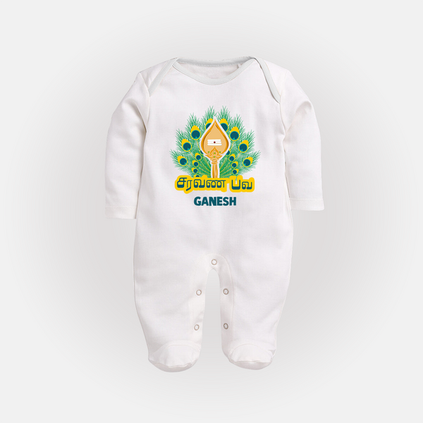 Saravana Bava - Customized Sleep Suit For Babies With Name - WHITE - New Born (Chest 7.5")