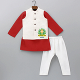 Saravana Bava - Customized Kurta Waist Coat For Kids With Name - RED - 3 - 6 Months Old (Chest 24", Kurta Length 14'', Waist 19", Pant Length 14")