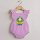 Saravana Bhava Romper Frock | Custom Baby Romper Frock for Murugan Worship - BABY PINK - 0 - 3 Months Old (Chest 19")