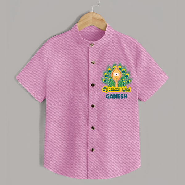 Saravana Bhava Shirt | Custom Baby Shirt for Murugan Worship - BABY PINK - 0 - 6 Months Old (Chest 23")