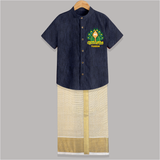 Saravana Bava - Customized Shirt And Dhoti For Kids With Name - DARK BLUE - 0 - 6 Months Old (Chest-23") (Dhoti length-14")