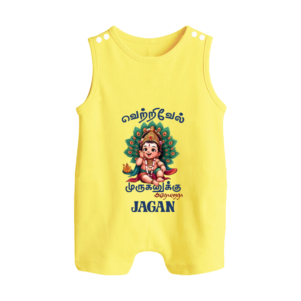 Vetrivel Muruganuku Arohara Romper Suit | Personalized Baby Romper Suit for Murugan Devotees - PASTEL YELLOW - 0 - 5 Months Old (Chest 18")