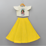 Vetrivel Muruganuku Arogara - Customized Crop Top And Skirt For Kids With Name - YELLOW - 6 - 9 Months Old (Chest 20" , Frock Waist 20")