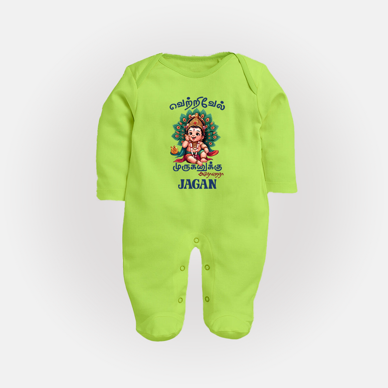 Vetrivel Muruganuku Arohara Sleep Suit | Personalized Baby Sleep Suit for Murugan Devotees - LIME GREEN - New Born (Chest 7.5")