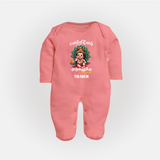 Vetrivel Muruganuku Arogara - Customized Sleep Suit For Babies With Name - PEACH - New Born (Chest 7.5")