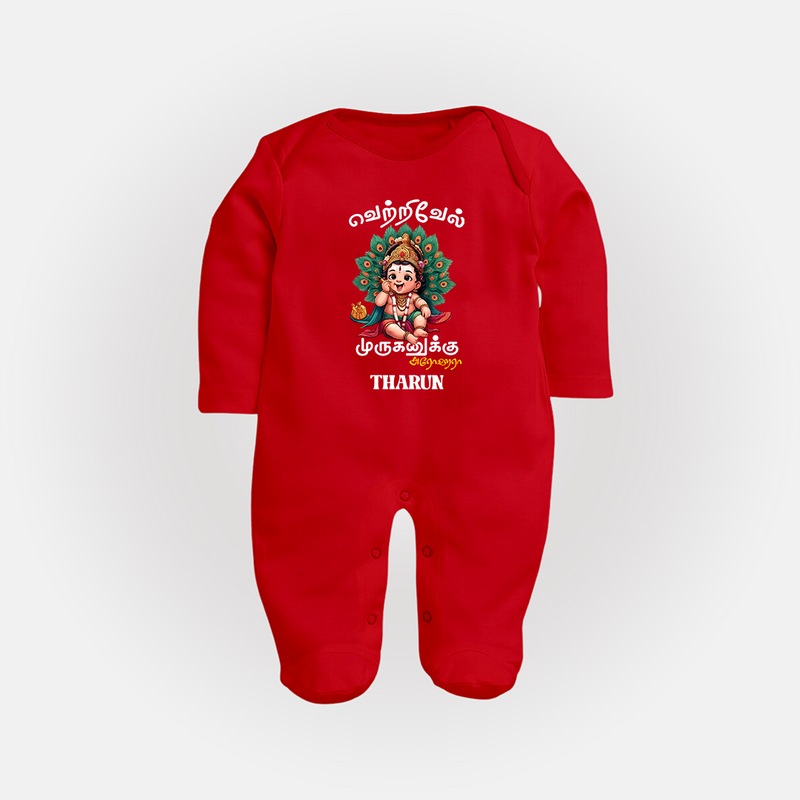 Vetrivel Muruganuku Arogara - Customized Sleep Suit For Babies With Name - RED - New Born (Chest 7.5")